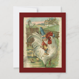 Cartes Pour Fêtes Annuelles Vintage Gnome Rides Rooster Imaginaire