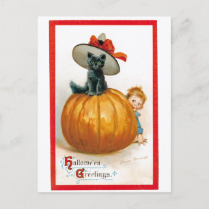 Cartes Pour Fêtes Annuelles Vintage Halloween Salutation Chat noir