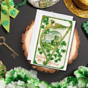 Cartes Pour Fêtes Annuelles Vintage Harpe celtique St. Patrick's Day Greys