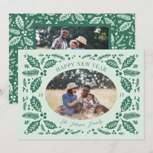 Cartes Pour Fêtes Annuelles Vintage Holly Berries Oval Photo Vert menthe