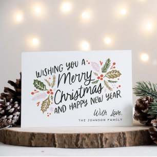 Cartes Pour Fêtes Annuelles Vintage Holly Bright Typographie Noël