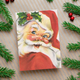 Cartes Pour Fêtes Annuelles Vintage Holly Jolly Santa Claus