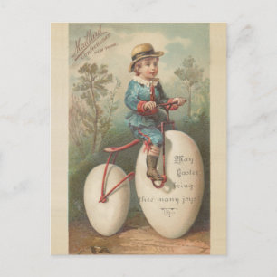 Cartes Pour Fêtes Annuelles Vintage joli oeuf garçon vélo bénédiction de pâque