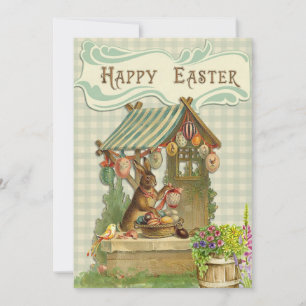 Cartes Pour Fêtes Annuelles Vintage Joyeux Lapin De Pâques Avec Oeufs