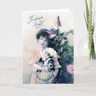 Cartes Pour Fêtes Annuelles Vintage Joyeux Noël avec fille et poupée