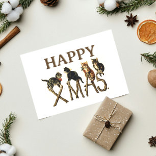 Cartes Pour Fêtes Annuelles Vintage Joyeux Noël Joyeux Chat Kitten Noël