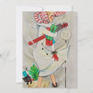 Cartes Pour Fêtes Annuelles Vintage Lady tenant des cadeaux de Noël