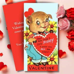 Cartes Pour Fêtes Annuelles Vintage Little Piggy Custom Retro Saint Valentin