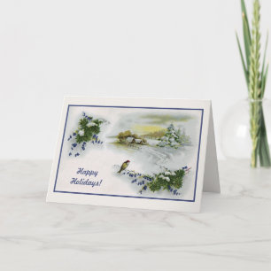 Cartes Pour Fêtes Annuelles Vintage maisons de Noël oiseau