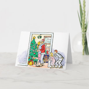 Cartes Pour Fêtes Annuelles Vintage maman embrasser Père Noël Noël