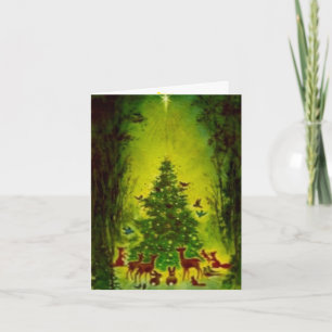 Cartes Pour Fêtes Annuelles Vintage Noël 1950 Rassemblement de la faune, arbre