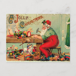 Cartes Pour Fêtes Annuelles Vintage Noël à Père Noël Workshop