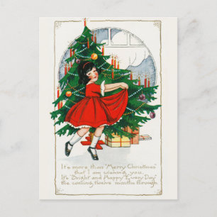 Cartes Pour Fêtes Annuelles Vintage Noël Arbre, Fille et Cadeaux Vacances