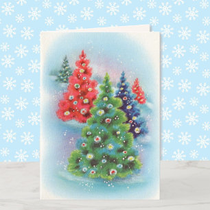 Cartes Pour Fêtes Annuelles Vintage Noël Arbres Neige ajouter votre signature