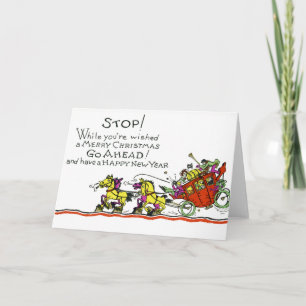 Cartes Pour Fêtes Annuelles Vintage Noël Cheval & Buggy Humour Vacances