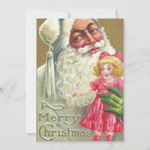 Cartes Pour Fêtes Annuelles Vintage Noël Déplaisant Père Noël Holding Doll
