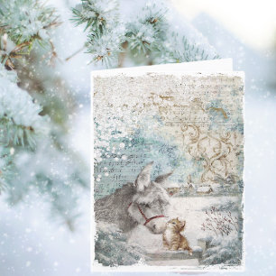 Cartes Pour Fêtes Annuelles Vintage Noël Donkey Kitten