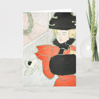 Cartes Pour Fêtes Annuelles Vintage Noël Femme et Peinture de chien vacances