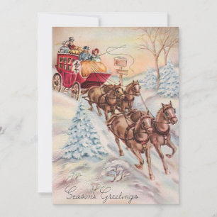 Cartes Pour Fêtes Annuelles Vintage Noël Hiver Stagecoach