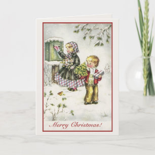 Cartes Pour Fêtes Annuelles Vintage Noël mignon garçon et fille