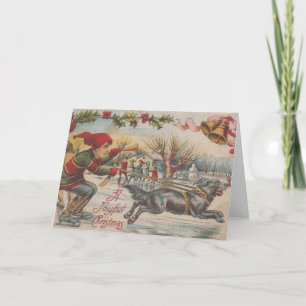 Cartes Pour Fêtes Annuelles Vintage Noël Patinage Sur Glace Avec Le Chien