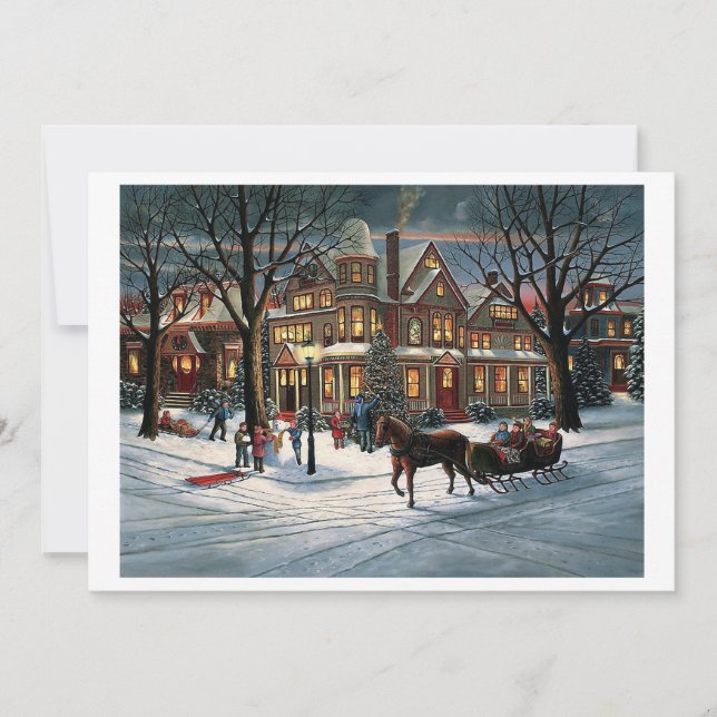 Cartes Pour Fêtes Annuelles Vintage Noël paysage enneigé (Devant)