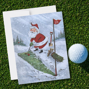 Cartes Pour Fêtes Annuelles Vintage Noël Père Noël Golf