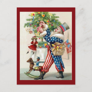 Cartes Pour Fêtes Annuelles Vintage Noël Père Noël Oncle Sam Décoration Arbre