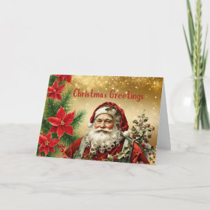 Cartes Pour Fêtes Annuelles Vintage Noël Père Noël, Poinsettia rouge