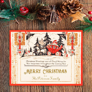 Cartes Pour Fêtes Annuelles Vintage Noël Rouge Salutations Carriage Neige