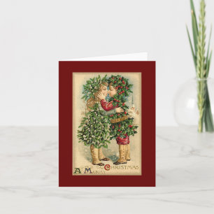 Cartes Pour Fêtes Annuelles Vintage Noël saints enfants adorent s'embrasser