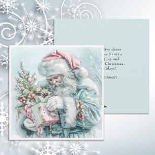 Cartes Pour Fêtes Annuelles Vintage Noël Santa Claus Pastel