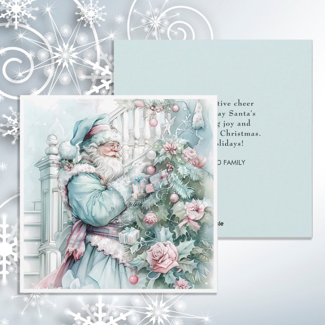 Cartes Pour Fêtes Annuelles Vintage Noël Santa Claus Pastel Tree (Vintage Santa Claus and Christmas tree greeting card)