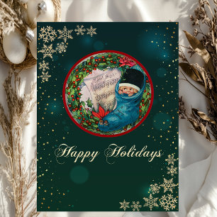 Cartes Pour Fêtes Annuelles Vintage Noël Stocker Kid, Snowflakes Green