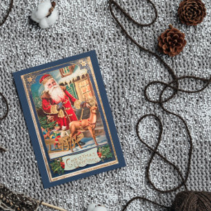 Cartes Pour Fêtes Annuelles Vintage Old Fashioned Christmas Blue Santa Claus