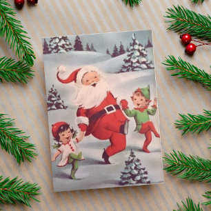 Cartes Pour Fêtes Annuelles Vintage Père Noël Dancing with Elves Custom Christ