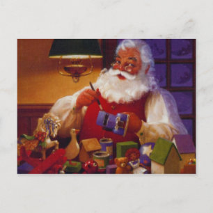 Cartes Pour Fêtes Annuelles Vintage Père Noël dans son atelier