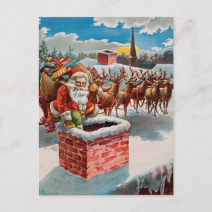 Cartes Pour Fêtes Annuelles Vintage Père Noël et Chimney