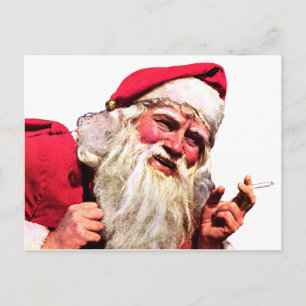 Cartes Pour Fêtes Annuelles Vintage Père Noël Fumer la cigarette