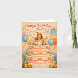 Cartes Pour Fêtes Annuelles Vintage Pin-Up Birthday Card, Classy Retro Glam 