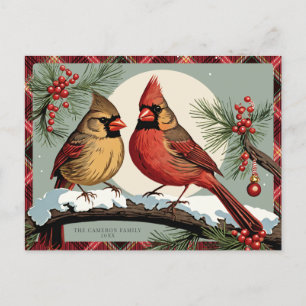 Cartes Pour Fêtes Annuelles Vintage Plaid Noël Cardinal Birds Rouge