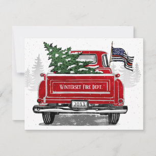 Cartes Pour Fêtes Annuelles Vintage Red Truck Firefighter Mince Red Line Drape