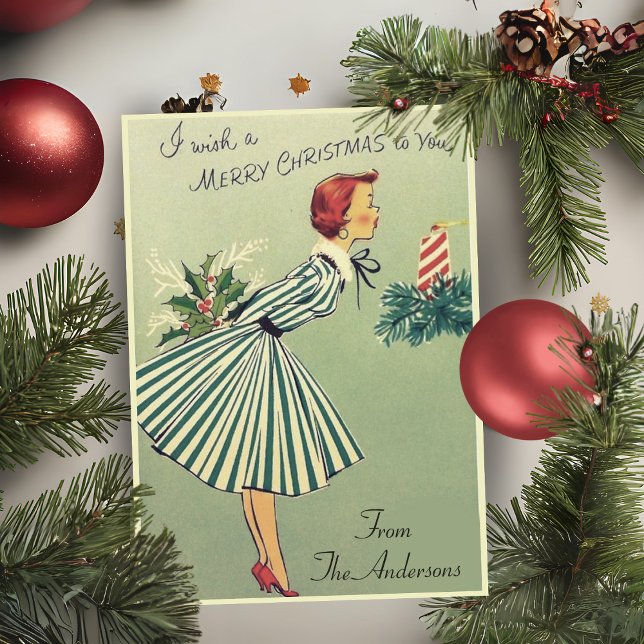 Cartes Pour Fêtes Annuelles Vintage Retro 1950s Christmas Lady Custom (Vintage Retro 1950s Christmas Lady Custom Holiday Card.  Add your name and a special message!)