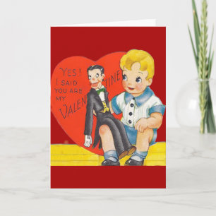 Cartes Pour Fêtes Annuelles Vintage Retro Boy & Ventriloquist Dummy Valentine
