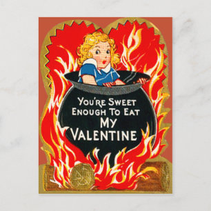 Cartes Pour Fêtes Annuelles Vintage Rétro Fille Bouillonnement En Cauldron Val