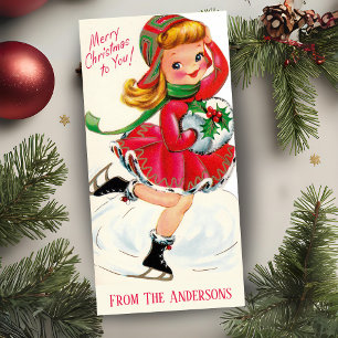 Cartes Pour Fêtes Annuelles Vintage Retro Girl Ice Skater Custom Christmas