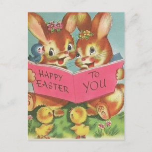 Cartes Pour Fêtes Annuelles Vintage Retro Joyeux Bunnies et Poussins de Pâques