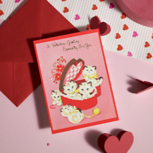 Cartes Pour Fêtes Annuelles Vintage Retro Kitten les années 50 Sweet Rose Vale