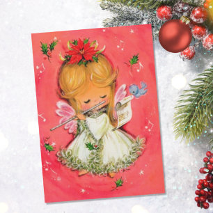Cartes Pour Fêtes Annuelles Vintage Retro Noël Angel Jouer Flûte