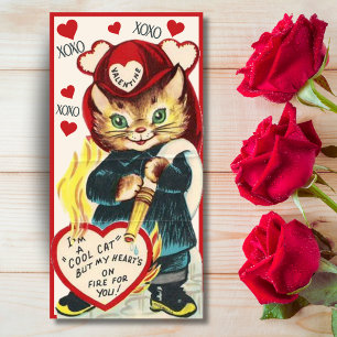 Cartes Pour Fêtes Annuelles Vintage Retro pompier Cool Chat Saint Valentin